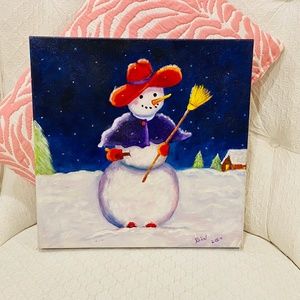 D6-Original Oil on Gallery Frame Canvas Snowman Painting